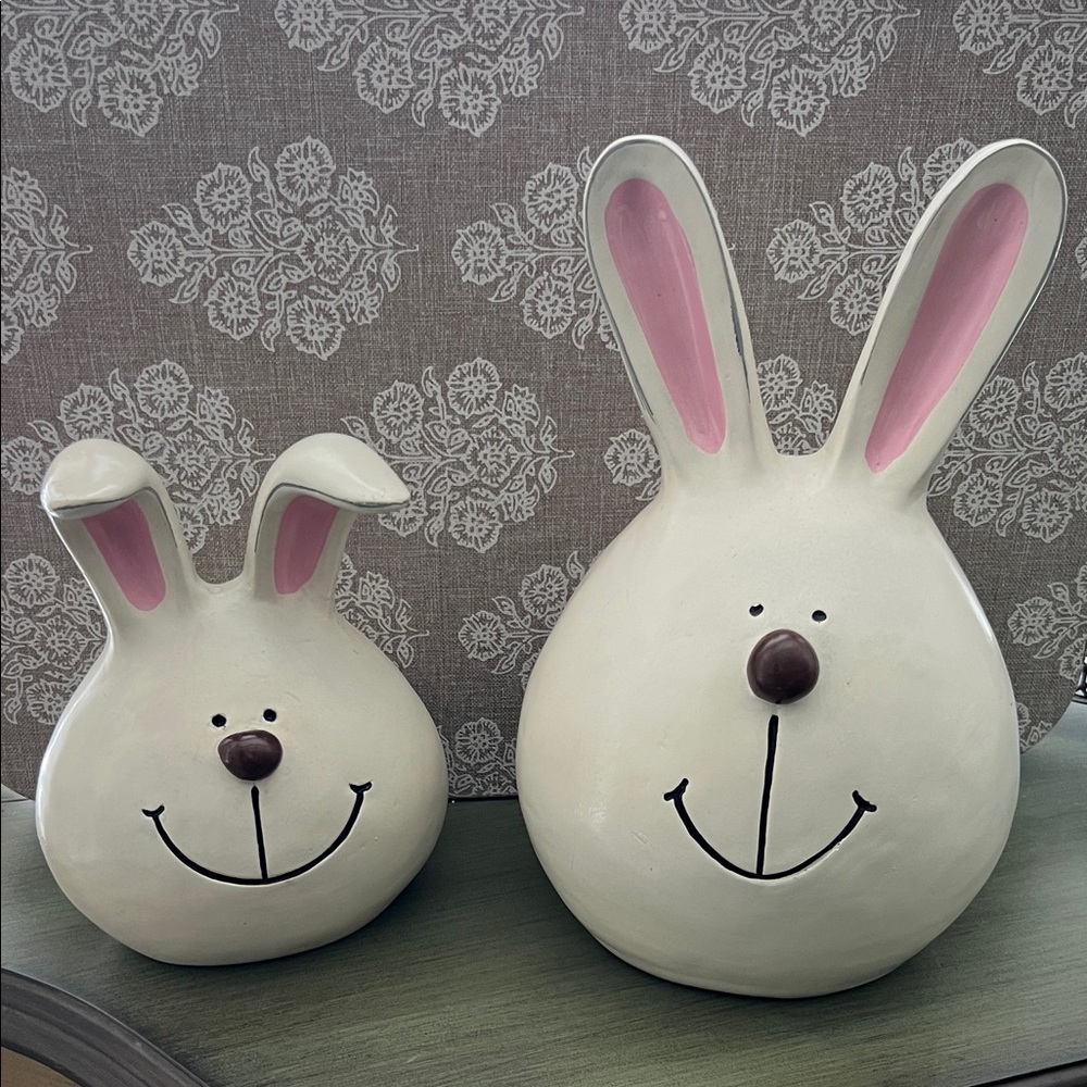 Hard Resin Bunny Head Set with Pink Ear Accents